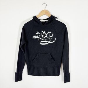 Vintage Y2K Roxy knit hoodie pullover late 1990's / early 2000's black white
